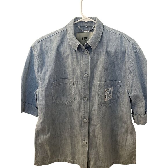 Fendi Womens Chambray Summer Shorts Made In Italy With Elastic Waist & Pocket De - Picture 2 of 13